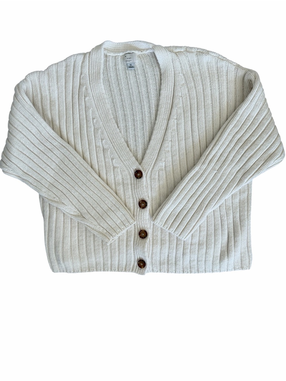 a new day Cream Ribbed V-Neck Button-Front Cardigan